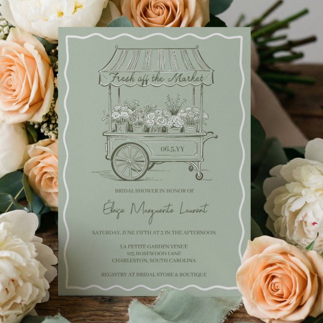 Invitation Frais Débarqué du Marché Floral Chariot Enterremen (Fresh Off The Market Floral Cart Bridal Shower Invitation)