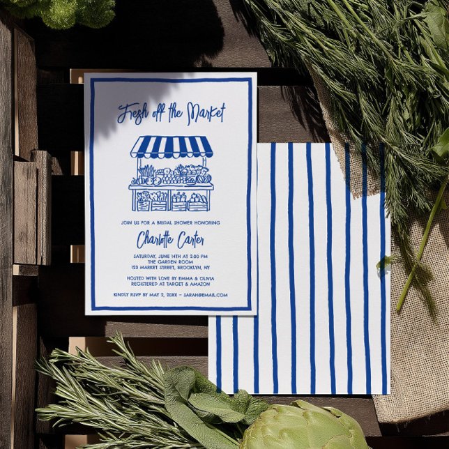 Invitation Frais Éclos sur le Marché Mariage Réception Whimsi (Fresh Off The Market Bridal Shower Whimsical Blue Invitation)