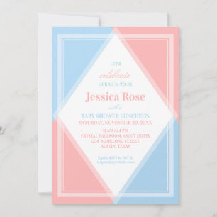 Invitation Frais et léger Rose Bleu Moderne Baby Shower Brill