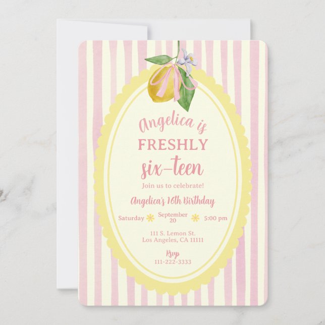 Invitation Frais Seize Anniversaire Fête Sweet 16 (Devant)