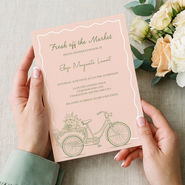 Invitation Frais Sorti du Marché Fête de Fiançailles Florale  (Fresh Off The Market Floral Bicycle Bridal Shower Invitation)