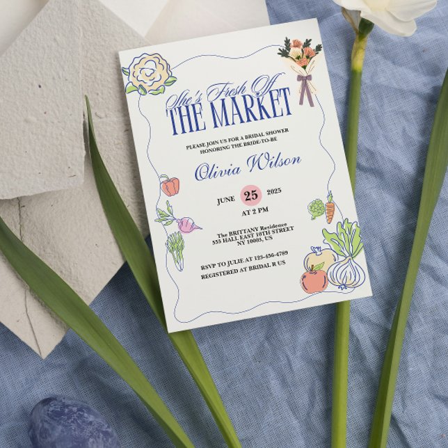 Invitation Frais Sorti du Marché Fête de Mariage Fantaisiste  (fresh off the market bridal shower invitations whimsical  quirky fruits and vegetables  )