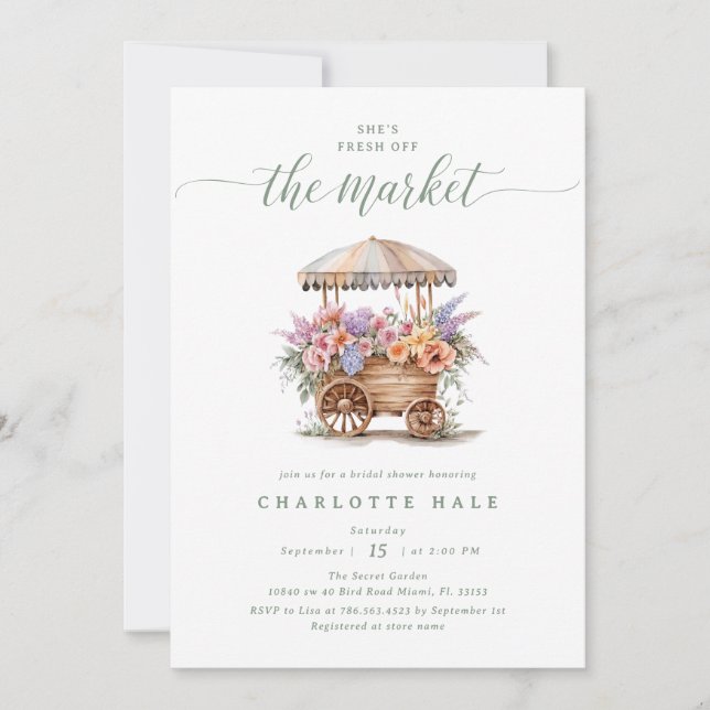 Invitation Frais Sorti du Marché Floral Bridal Shower (Devant)
