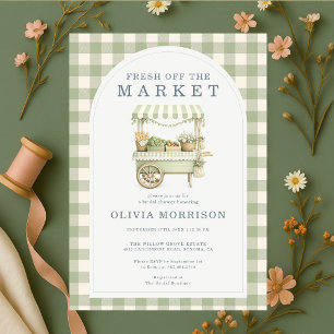 Invitation Frais Sorti du Marché Gingham Vert Enterrement de