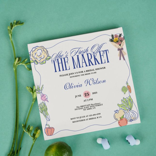 Invitation Frais Sorti du Marché Mariage Shower Fantaisiste D (Fresh Off the Market Bridal Shower Whimsical Drawn Invitation)