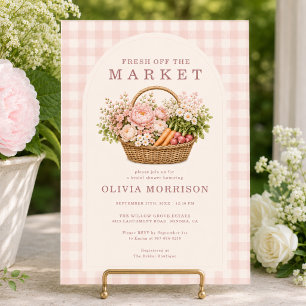 Invitation Frais Sorti du Marché Rose à Carreaux Gingham pour
