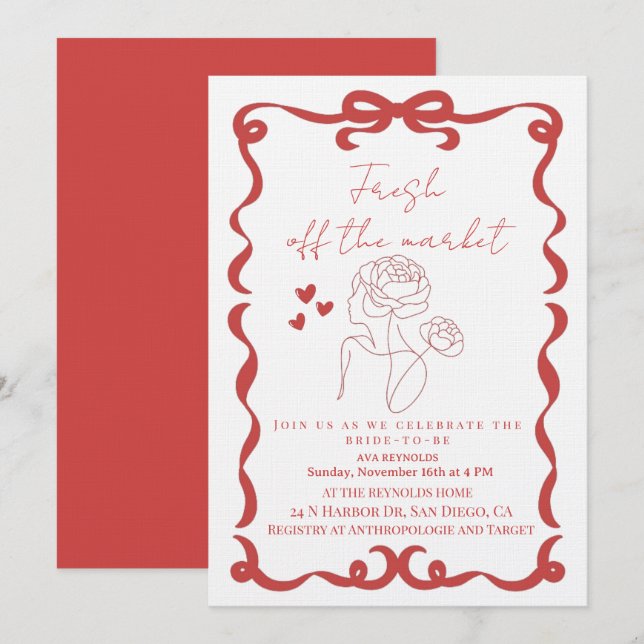 Invitation Frais sortis du marché floral bridal shower (Devant / Derrière)