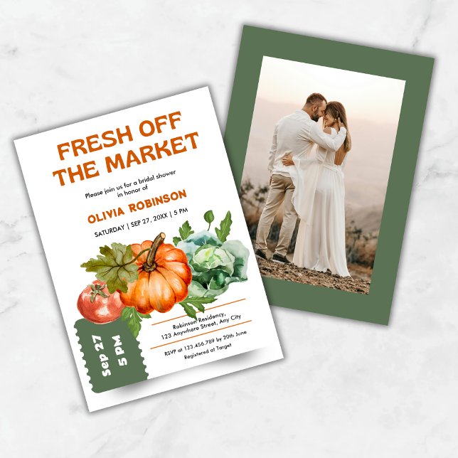 Invitation Frais sortis du marché Photo Shower de Mariée  (Farmers Market Fresh Off the Market Photo Bridal Shower Invitation )