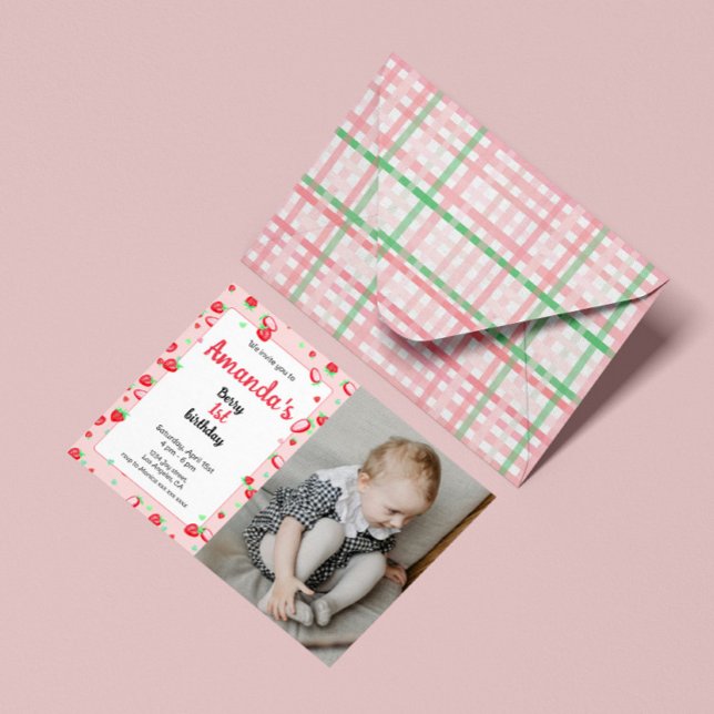 Invitation Fraise 1er anniversaire baie de fête première (Créateur téléchargé)