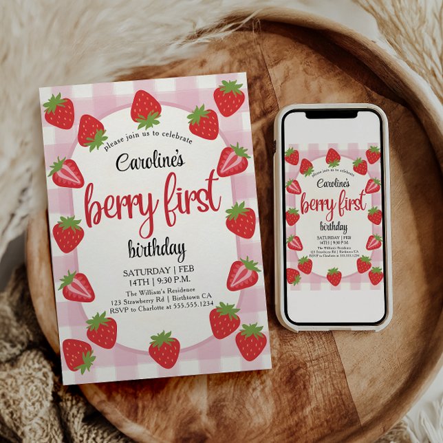 Invitation Fraise 1er anniversaire Berry fête (Créateur téléchargé)