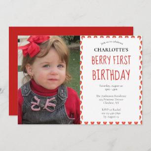 Invitation Fraise 1er anniversaire Berry First Photo Party