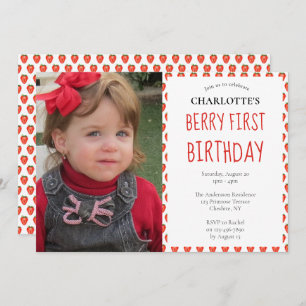 Invitation Fraise 1er anniversaire Berry First Photo Party