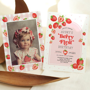 Invitation Fraise 1er anniversaire Berry First Photo Party