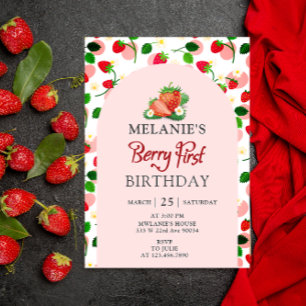 Invitation Fraise 1er anniversaire   Berry First Pink