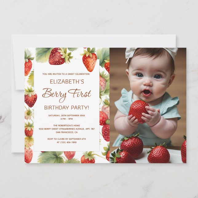 Invitation Fraise 1er anniversaire Berry Premier anniversaire (Devant)