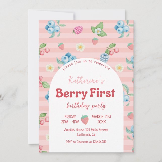 Invitation Fraise 1er anniversaire Berry Premier anniversaire (Devant)