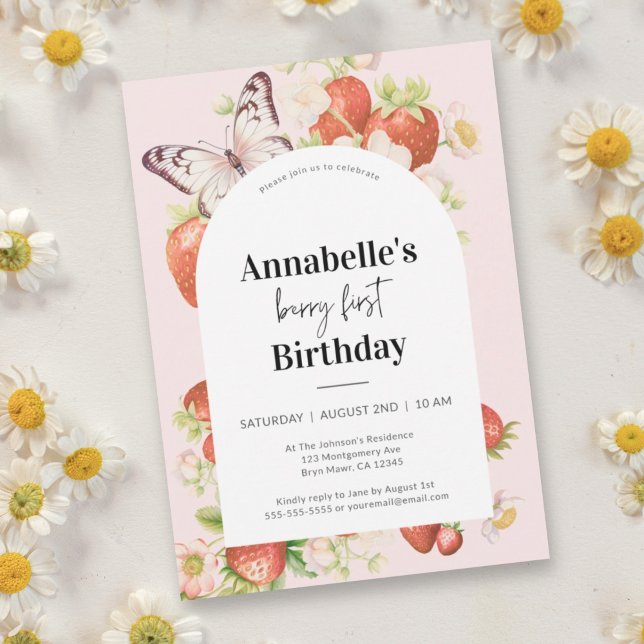 Invitation Fraise 1er anniversaire Berry Première fête (Créateur téléchargé)
