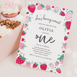 Invitation Fraise 1er anniversaire Berry Première fête d'anni