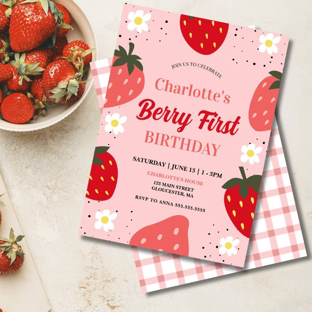 Invitation Fraise 1er anniversaire Berry Première fête d'anni (Berry First Birthday Invitation Template)
