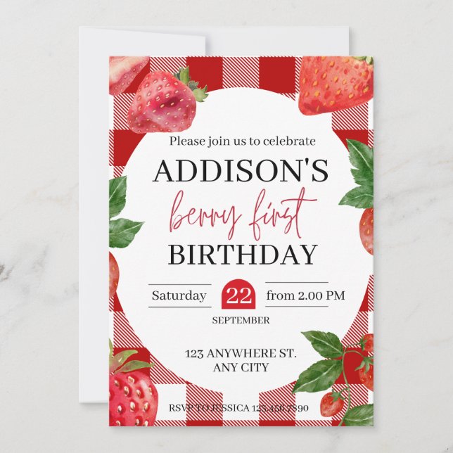 Invitation Fraise 1er anniversaire Berry Sweet (Devant)
