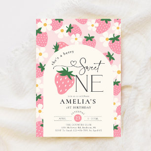 Invitation Fraise 1er anniversaire Berry Sweet One Rose