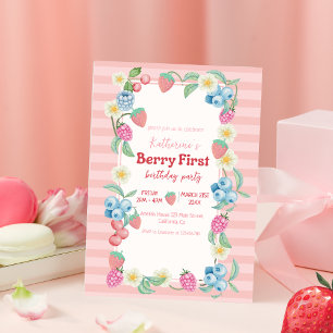 Invitation Fraise 1er anniversaire Berry Sweet Rose Anniversa