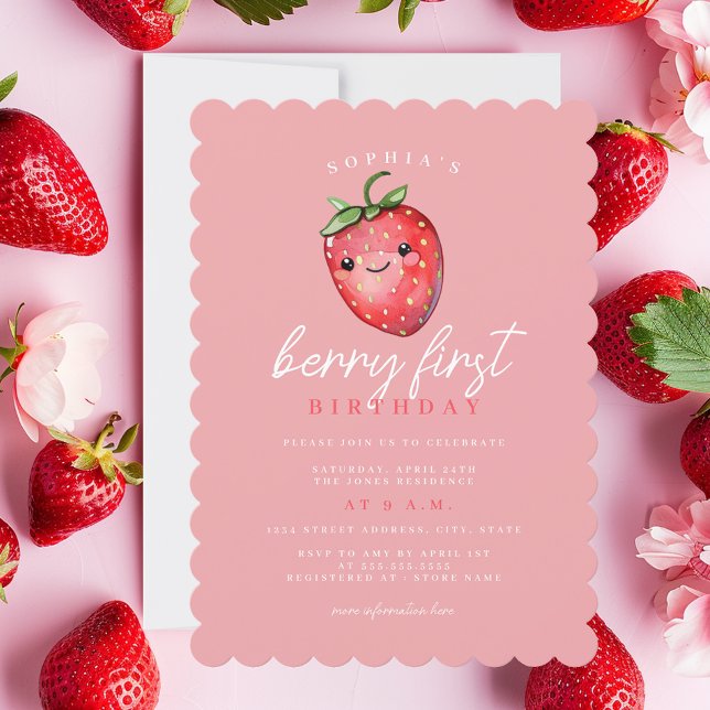 Invitation Fraise 1er Anniversaire Fête Berry 1er (Créateur téléchargé)