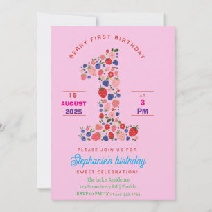 Invitation Fraise 1er anniversaire fête Berry 1er