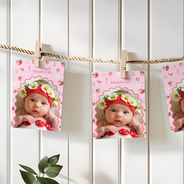 Invitation Fraise 1er anniversaire Photo Jalon Bannière (Créateur téléchargé)