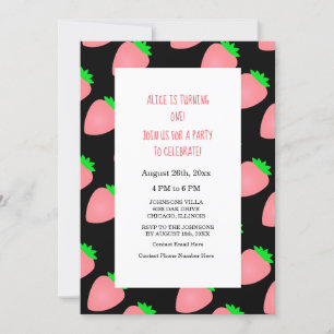 Invitation fraise 1er premier été anniversaire bébé fille