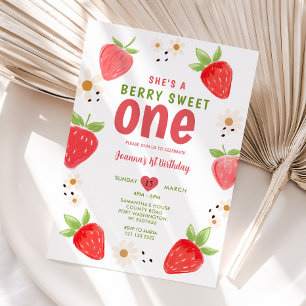 Invitation Fraise à la main Sweet One Berry 1er anniversaire