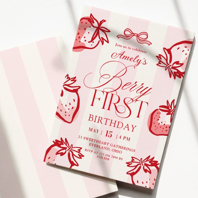 Invitation Fraise à l'arc dessiné à la main pour l'anniversai (Créateur téléchargé)