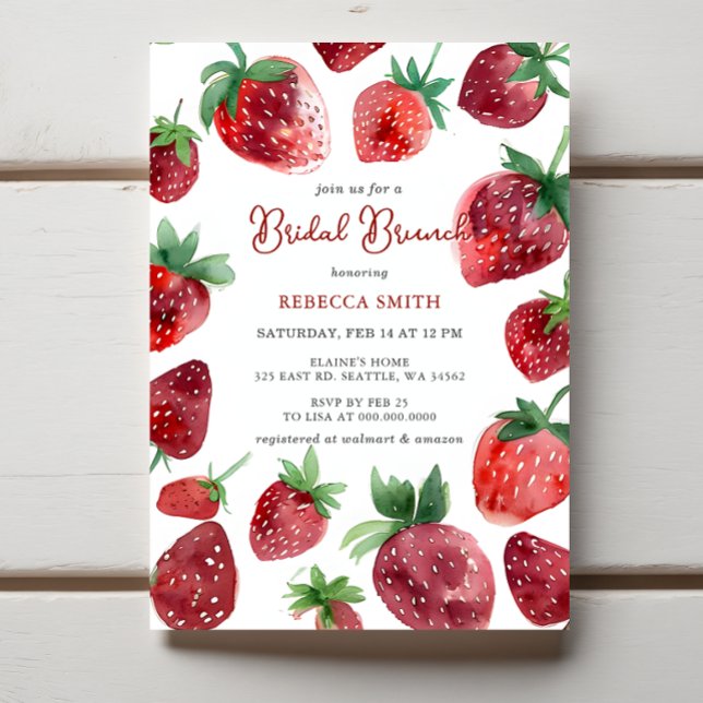 Invitation Fraise à thème Mariage Brunch Party (Strawberry Themed Bridal Brunch Party Invitation)