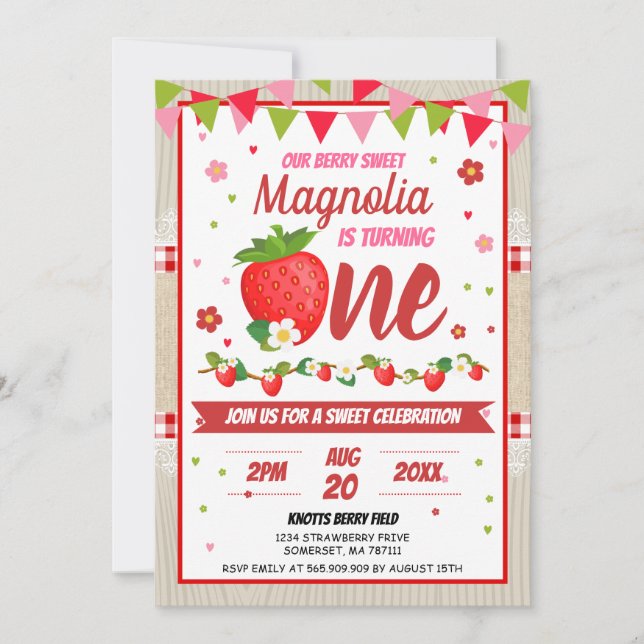 Invitation Fraise Anniversaire Rouge Camco Blanket Sweet Part (Devant)