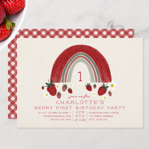 Invitation Fraise arc-en-ciel En vichy Berry 1er anniversaire