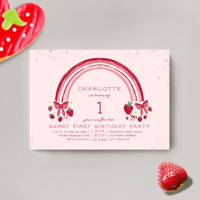Invitation Fraise Arc-en-ciel Première fête d'anniversaire (Créateur téléchargé)