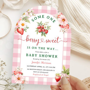 Invitation Fraise Baby shower Fille Berry Rose Arché