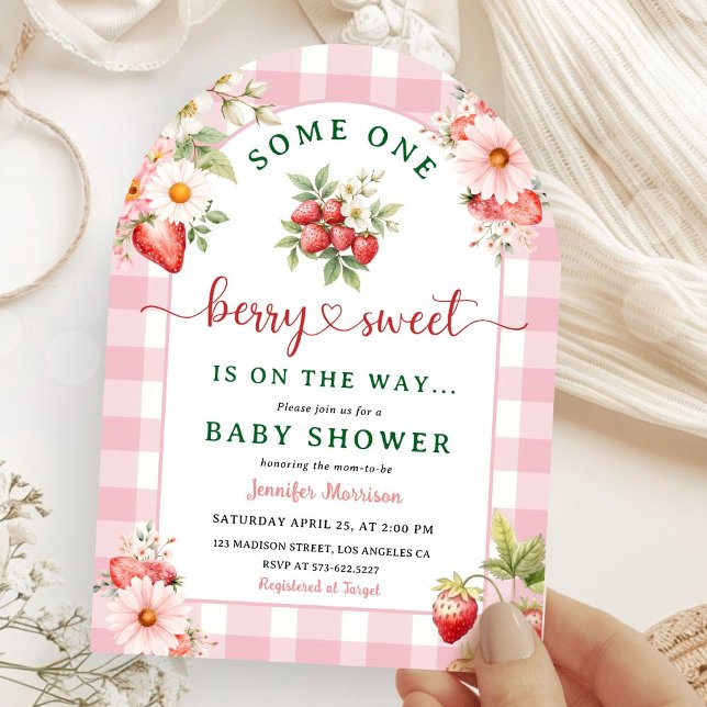 Invitation Fraise Baby shower Fille Berry Rose Arché (Créateur téléchargé)