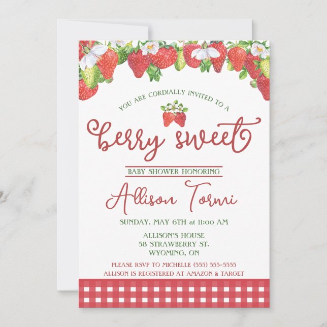 Invitation Fraise, Berry Baby shower doux (Devant)