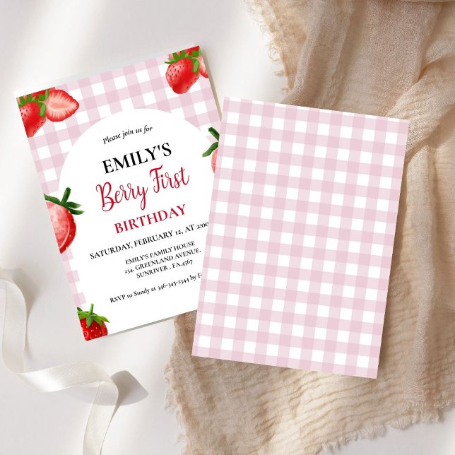 Invitation Fraise Berry Fille premier anniversaire| Berry Swe (Créateur téléchargé)