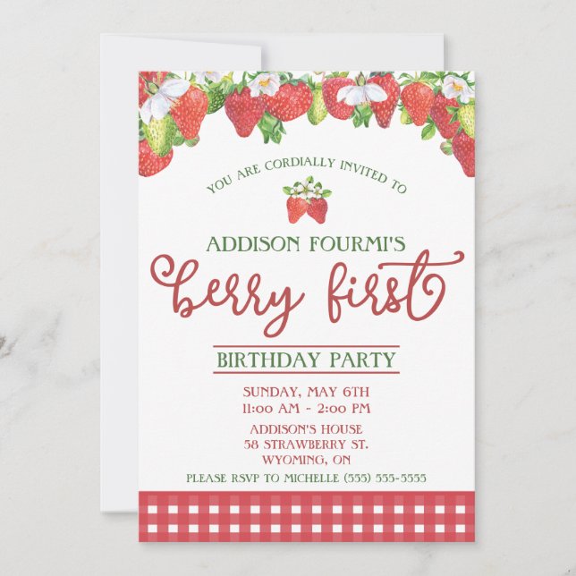 Invitation Fraise, Berry Premier anniversaire (Devant)