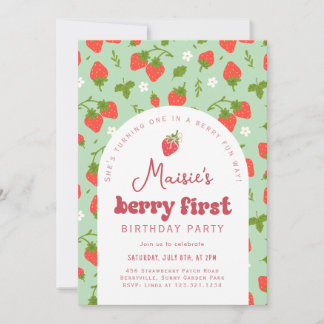 Invitation Fraise Berry Première fête d'anniversaire