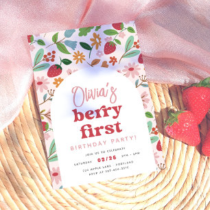 Invitation Fraise Berry Première fête d'anniversaire