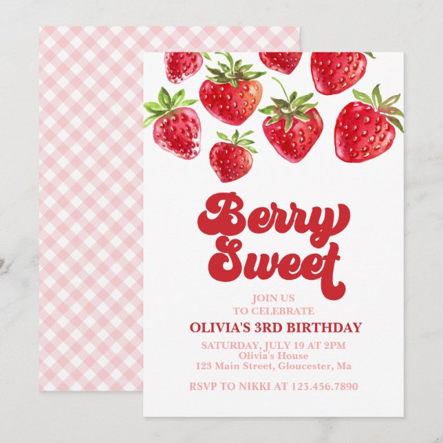 Invitation Fraise Berry Sweet Anniversaire (Devant / Derrière)