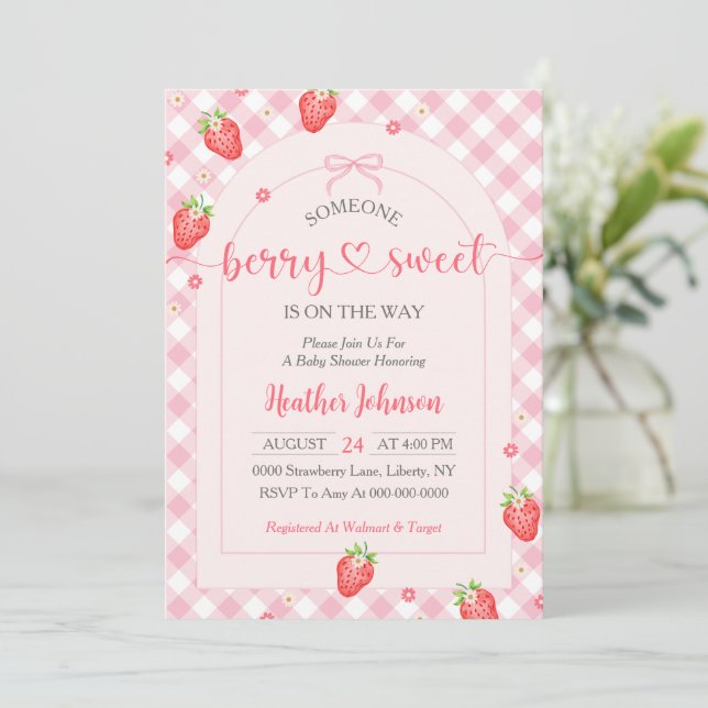 Invitation Fraise Berry Sweet Baby Girl Baby shower (Debout devant)