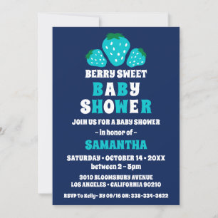Invitation Fraise Berry Sweet Blue Boy Baby shower