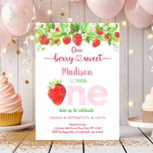 Invitation Fraise Berry Sweet Floral Premier anniversaire