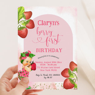 Invitation Fraise Berry Sweet Premier Anniversaire Blonde Gir