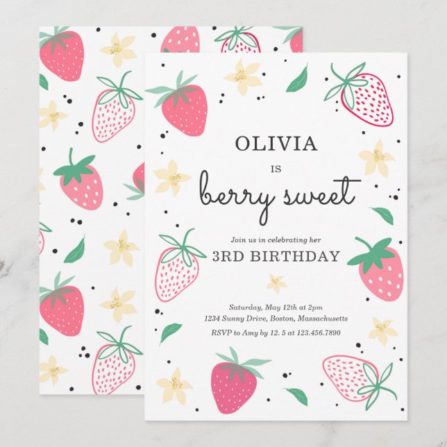Invitation Fraise Berry Sweet Strawberry Anniversaire (Devant / Derrière)
