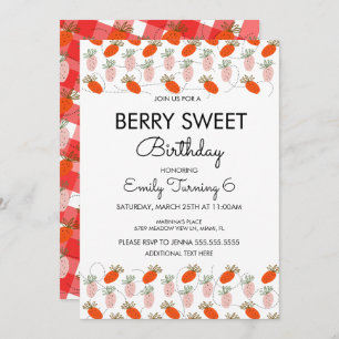 Invitation Fraise blanc Doodle rose blanc Anniversaire